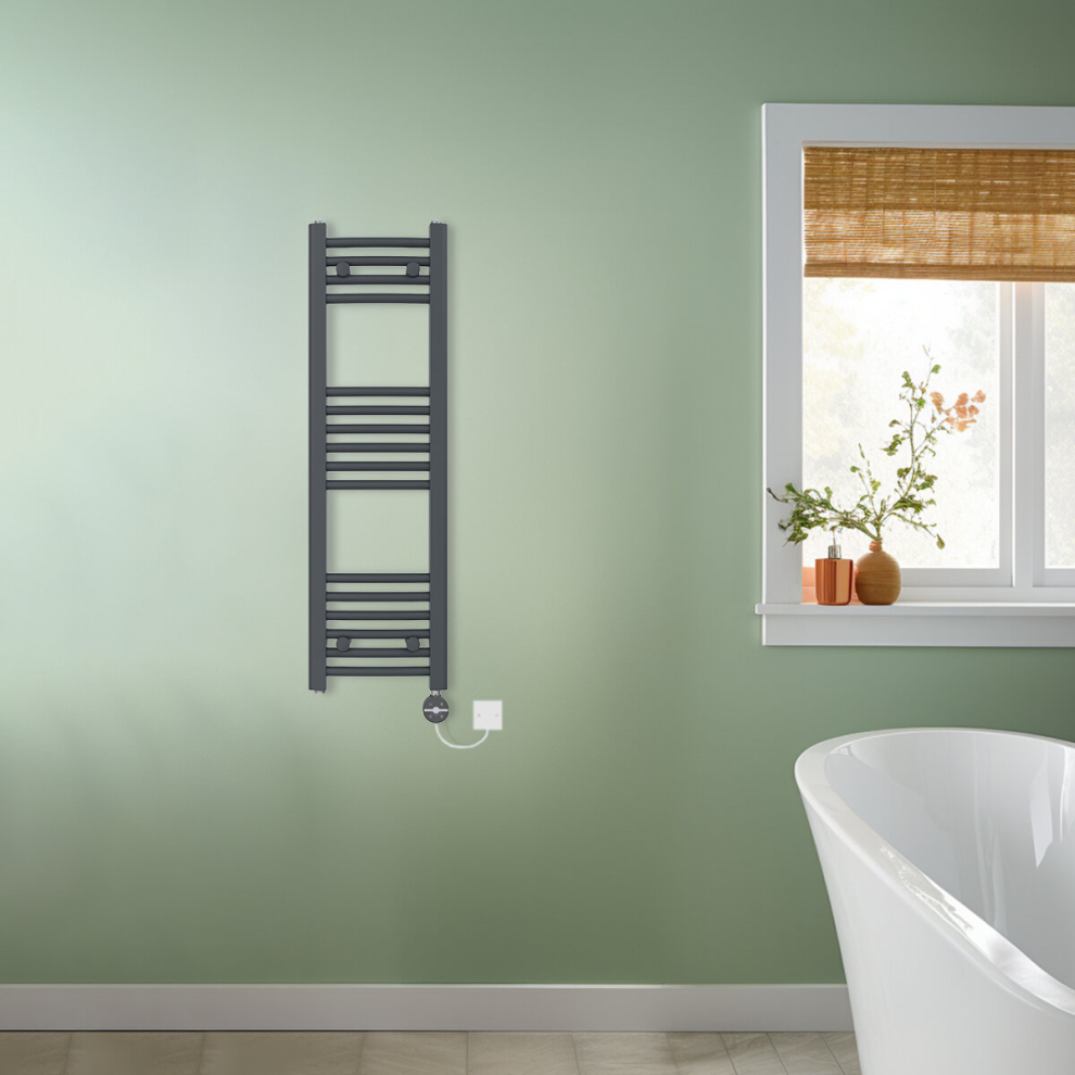 (Anthracite, 1000x300mm) NRG Prefilled Thermostatic Electric Curved Heated Towel Rail Radiator