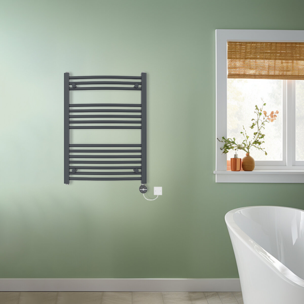 Nrg (, 800X600mm) Prefilled Thermostatic Electric Curved Heated Towel Rail Radiator Anthracite