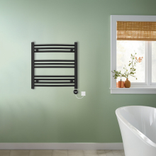 (Black, 600x600mm) NRG Prefilled Thermostatic Electric Curved Heated Towel Rail Radiator