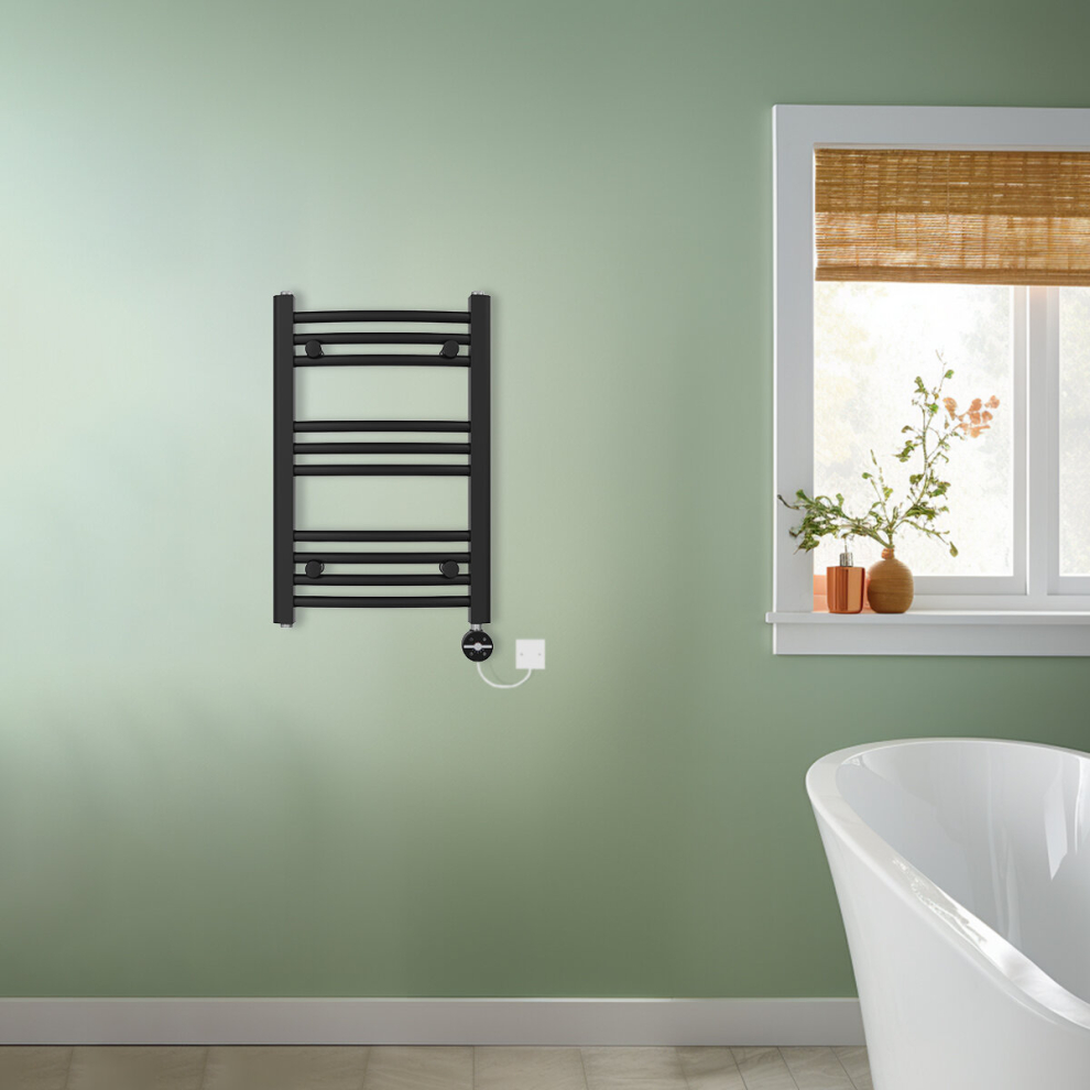 (Black, 600x400mm) NRG Prefilled Thermostatic Electric Curved Heated Towel Rail Radiator