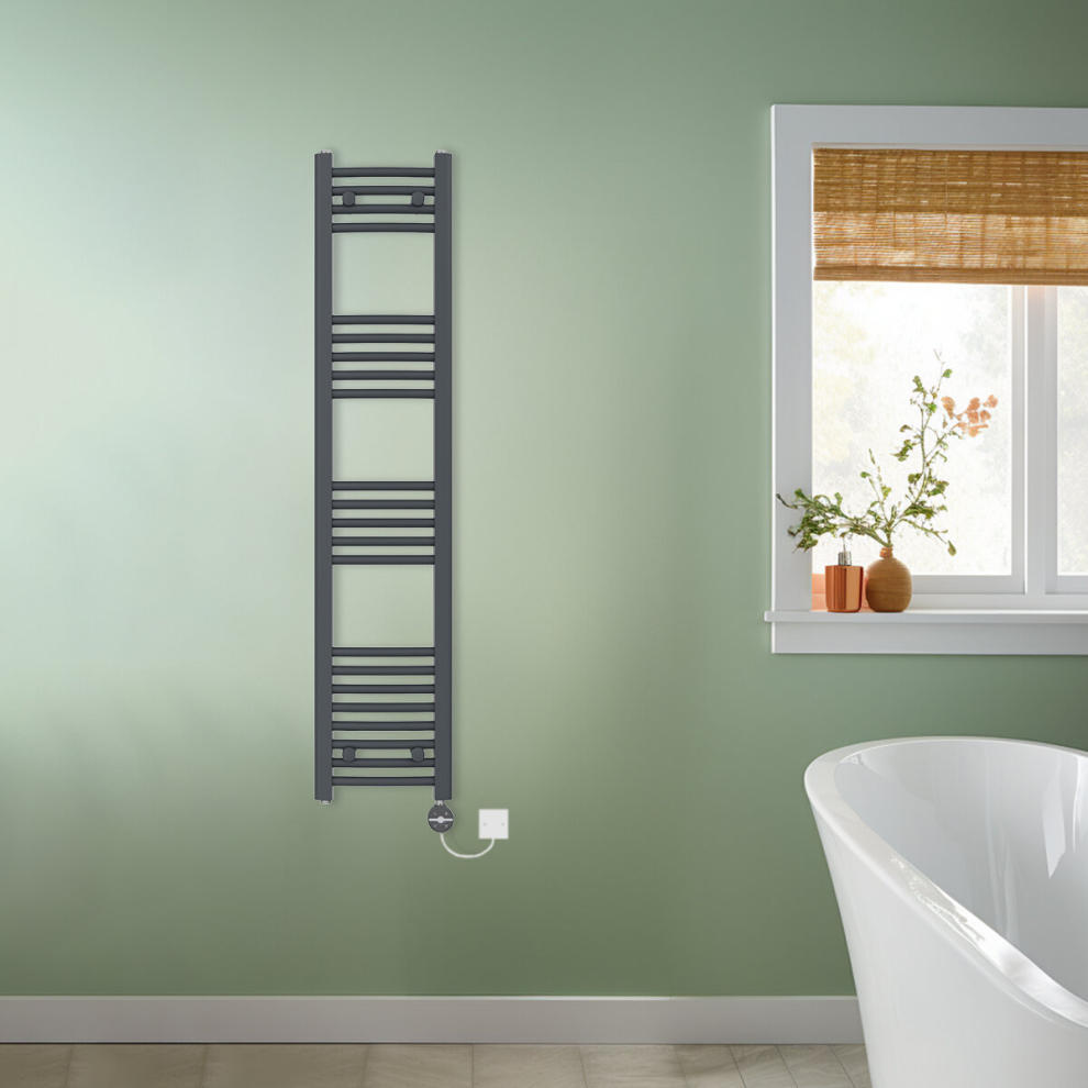 (Anthracite, 1400x300mm) NRG Prefilled Thermostatic Electric Curved Heated Towel Rail Radiator