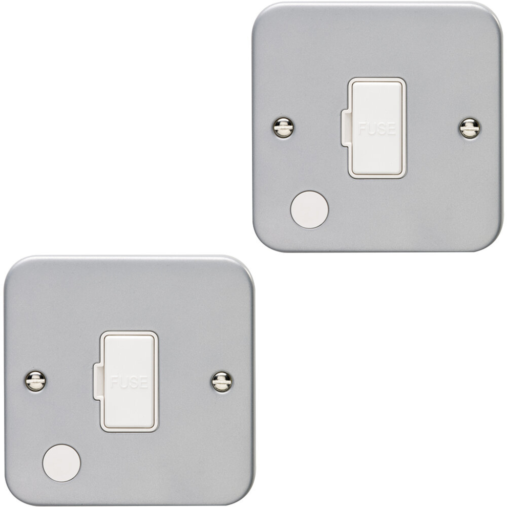 2 PACK 13A DP Unswitched Fuse Spur & Flex Outlet HEAVY DUTY METAL CLAD Isolation