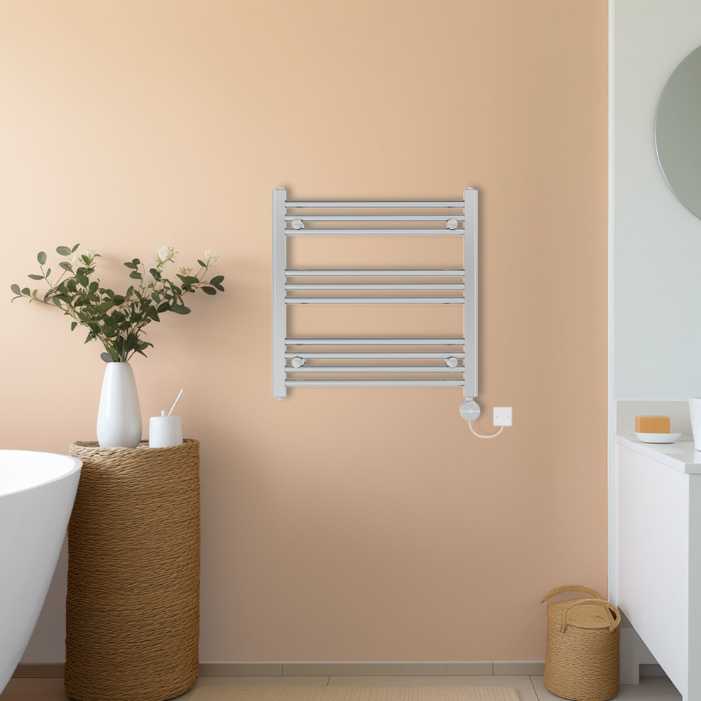 (Chrome, 600x600mm) NRG Prefilled Thermostatic Electric Straight Heated Towel Rail Radiator