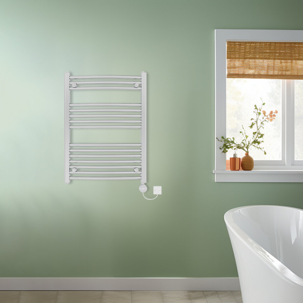 (Chrome, 800x600mm) NRG Prefilled Thermostatic Electric Curved Heated Towel Rail Radiator