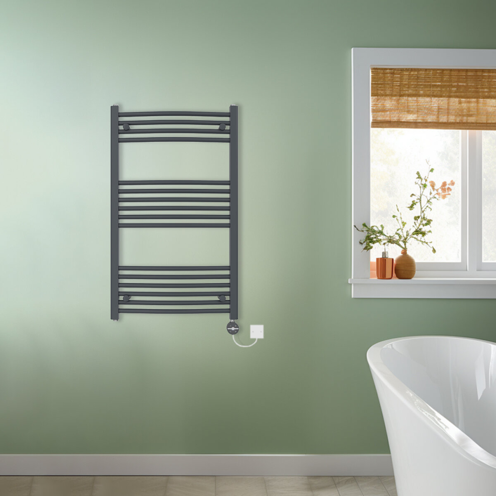 (Anthracite, 1000x600mm) NRG Prefilled Thermostatic Electric Curved Heated Towel Rail Radiator