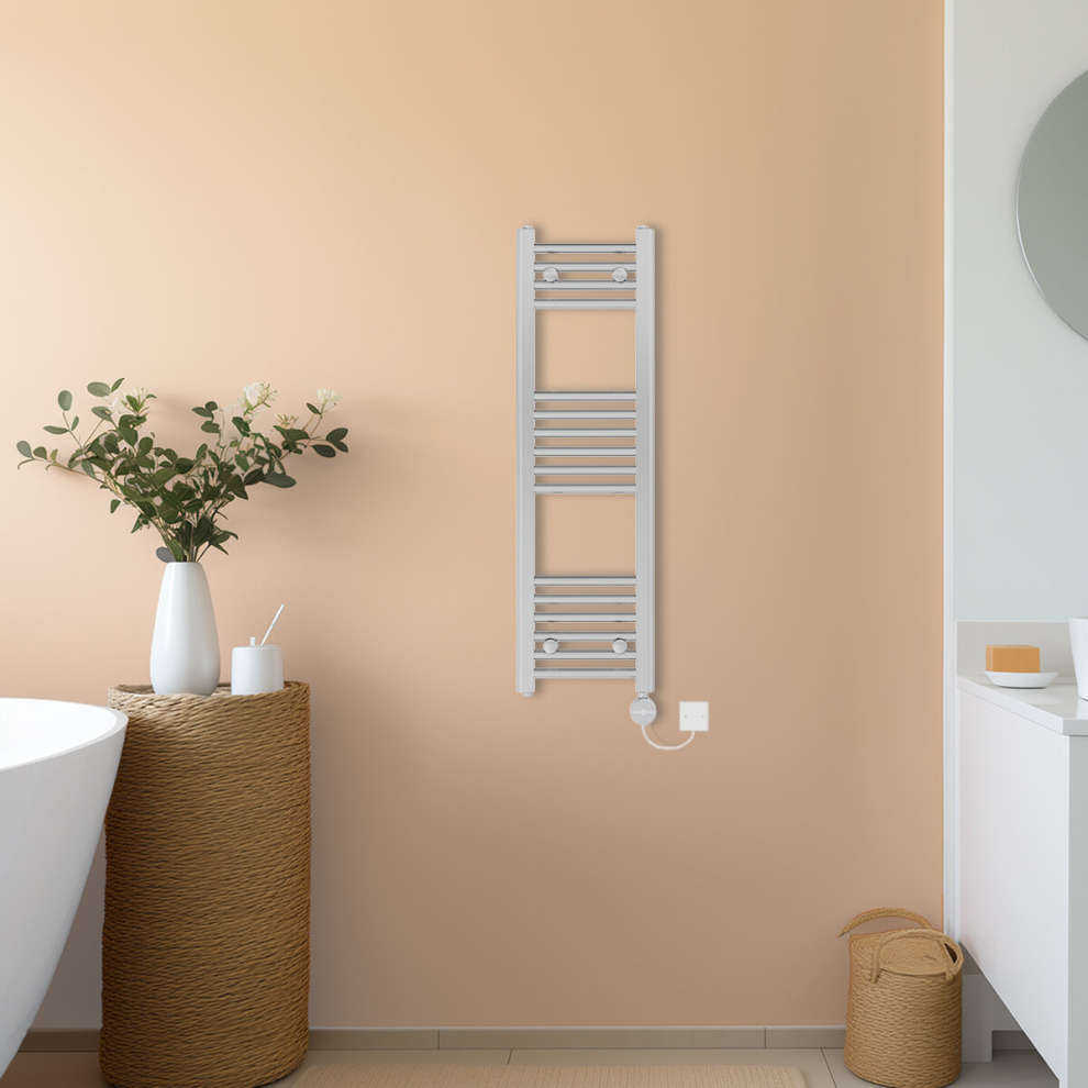 (Chrome, 1000x300mm) NRG Prefilled Thermostatic Electric Straight Heated Towel Rail Radiator