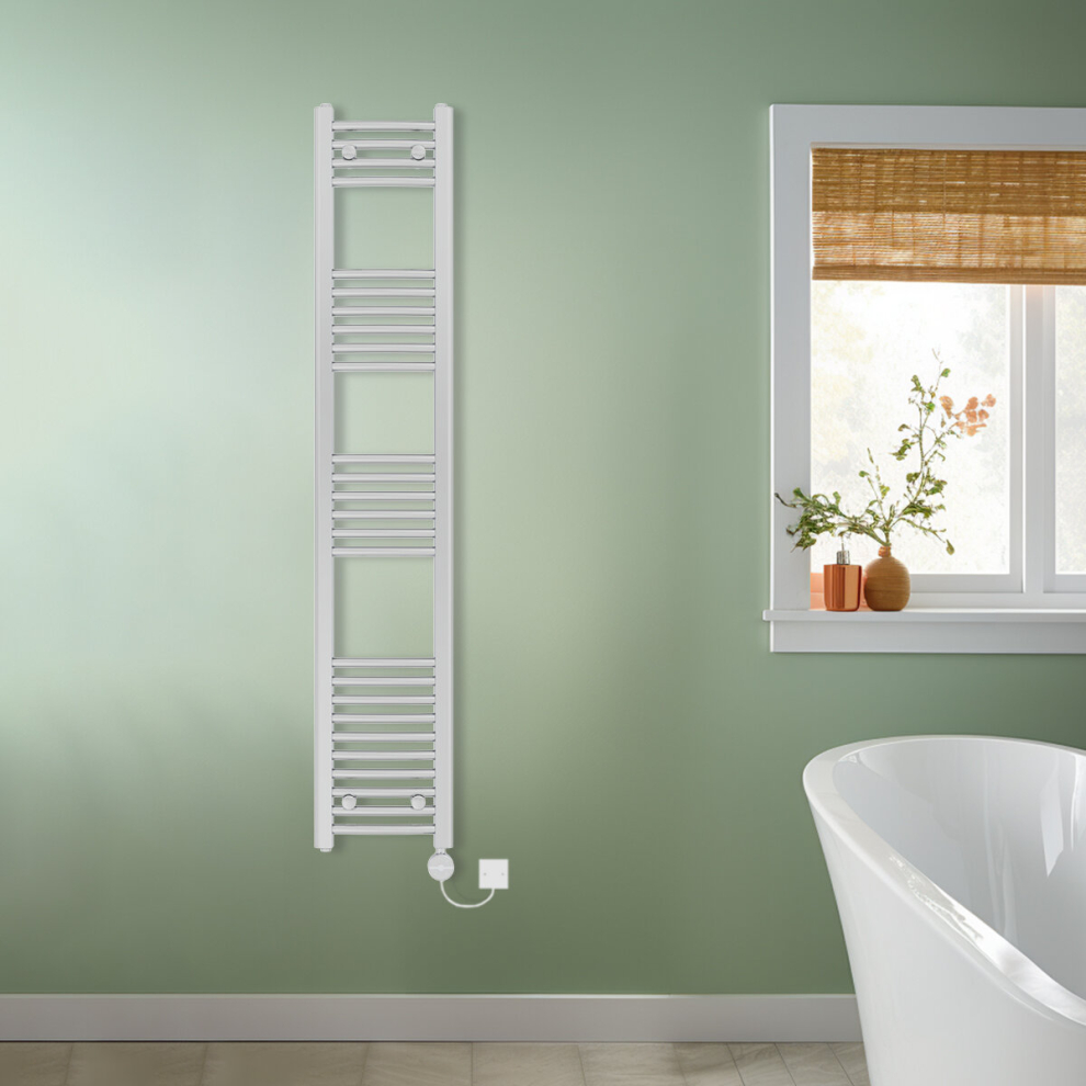 (Chrome, 1600x300mm) NRG Prefilled Thermostatic Electric Curved Heated Towel Rail Radiator