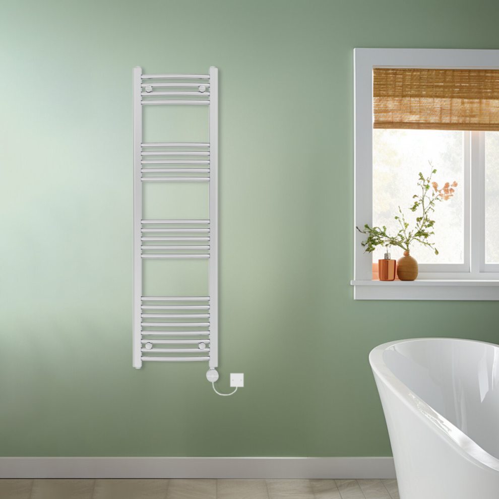 (Chrome, 1400x400mm) NRG Prefilled Thermostatic Electric Curved Heated Towel Rail Radiator