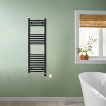 (Black, 1200x400mm) NRG Prefilled Thermostatic Electric Curved Heated Towel Rail Radiator