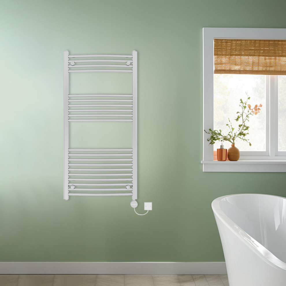 Nrg (Chrome, 1200X600mm) Prefilled Thermostatic Electric Curved Heated Towel Rail Radiator