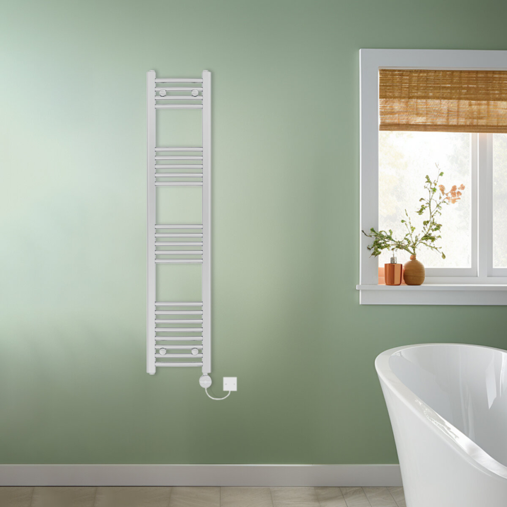 (Chrome, 1400x300mm) NRG Prefilled Thermostatic Electric Curved Heated Towel Rail Radiator