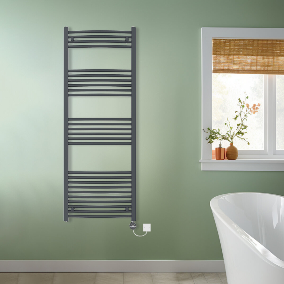 (Anthracite, 1600x600mm) NRG Prefilled Thermostatic Electric Curved Heated Towel Rail Radiator