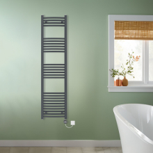 (Anthracite, 1600x400mm) NRG Prefilled Thermostatic Electric Curved Heated Towel Rail Radiator
