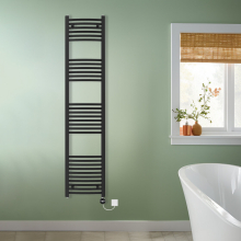 (Black, 1800x400mm) NRG Prefilled Thermostatic Electric Curved Heated Towel Rail Radiator
