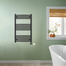 (Black, 1000x600mm) NRG Prefilled Thermostatic Electric Curved Heated Towel Rail Radiator