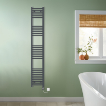 (Anthracite, 1800x300mm) NRG Prefilled Thermostatic Electric Curved Heated Towel Rail Radiator