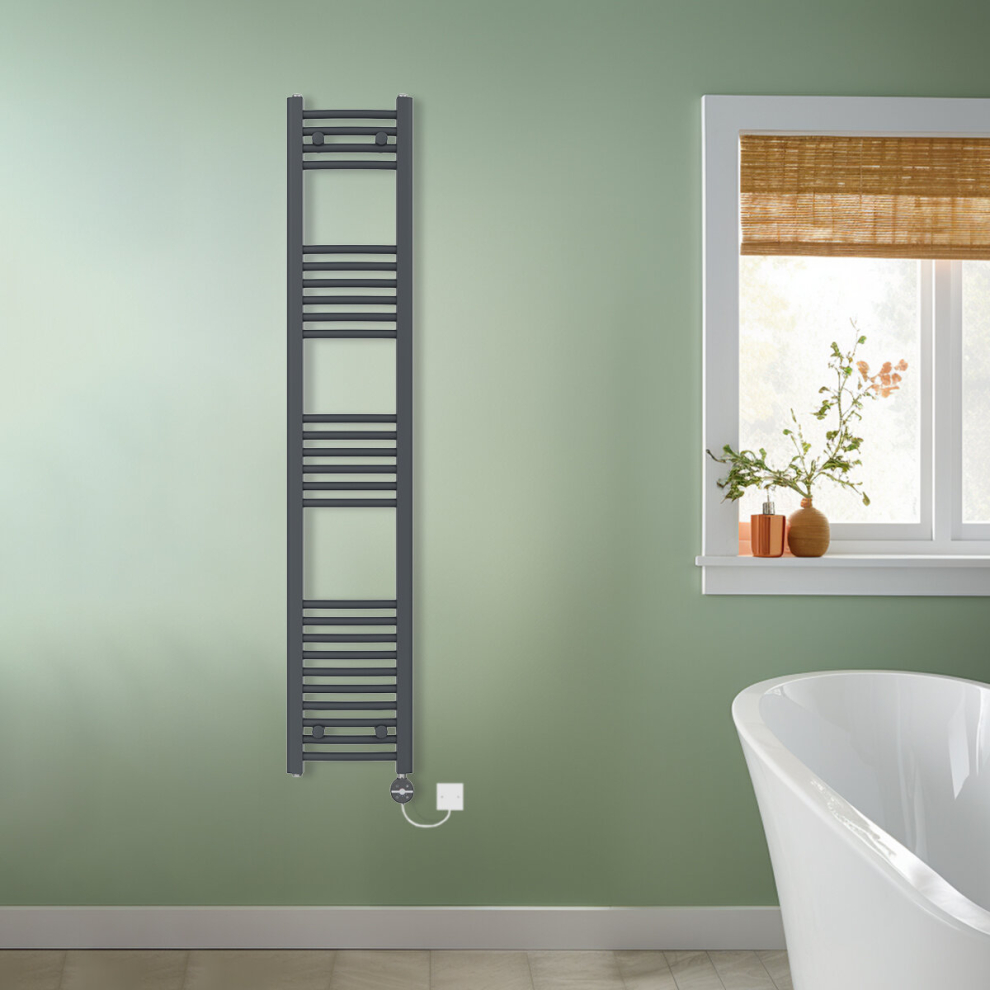 (Anthracite, 1600x300mm) NRG Prefilled Thermostatic Electric Curved Heated Towel Rail Radiator