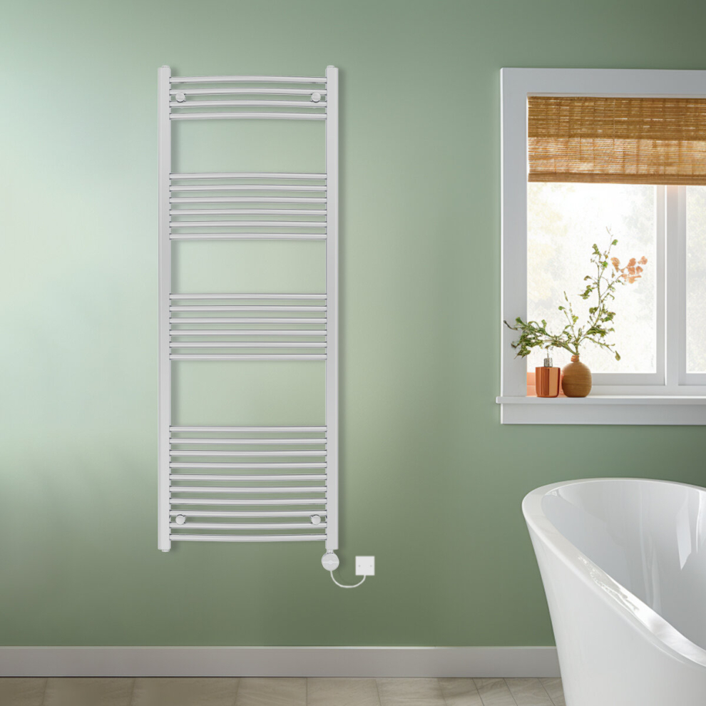 (Chrome, 1600x600mm) NRG Prefilled Thermostatic Electric Curved Heated Towel Rail Radiator