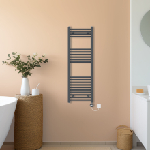 (Anthracite, 1200x400mm) NRG Prefilled Thermostatic Electric Straight Heated Towel Rail Radiator