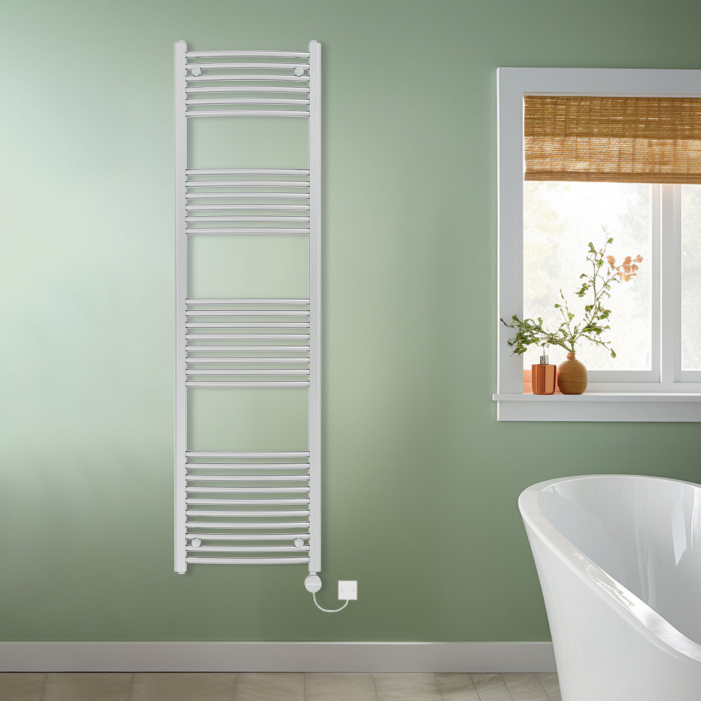 (Chrome, 1800x500mm) NRG Prefilled Thermostatic Electric Curved Heated Towel Rail Radiator