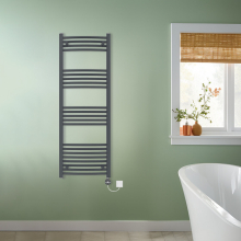 (Anthracite, 1400x500mm) NRG Prefilled Thermostatic Electric Curved Heated Towel Rail Radiator