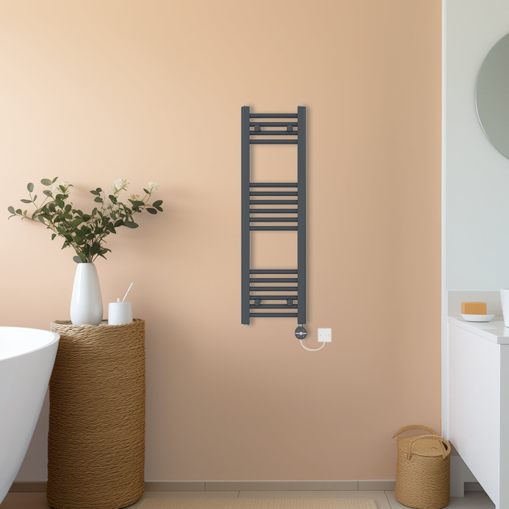 (Anthracite, 1000x300mm) NRG Prefilled Thermostatic Electric Straight Heated Towel Rail Radiator