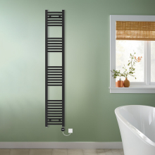 (Black, 1800x300mm) NRG Prefilled Thermostatic Electric Curved Heated Towel Rail Radiator