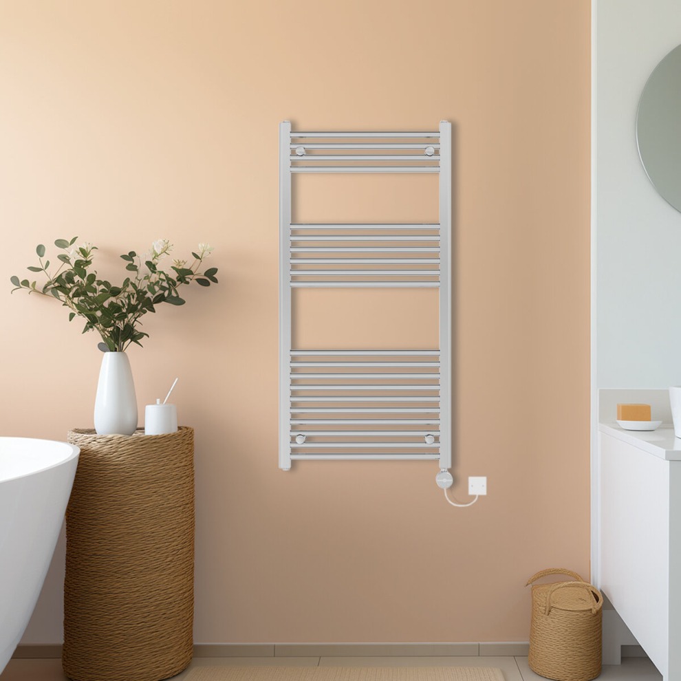 Nrg (Chrome, 1200X600mm) Prefilled Thermostatic Electric Straight Heated Towel Rail Radiator