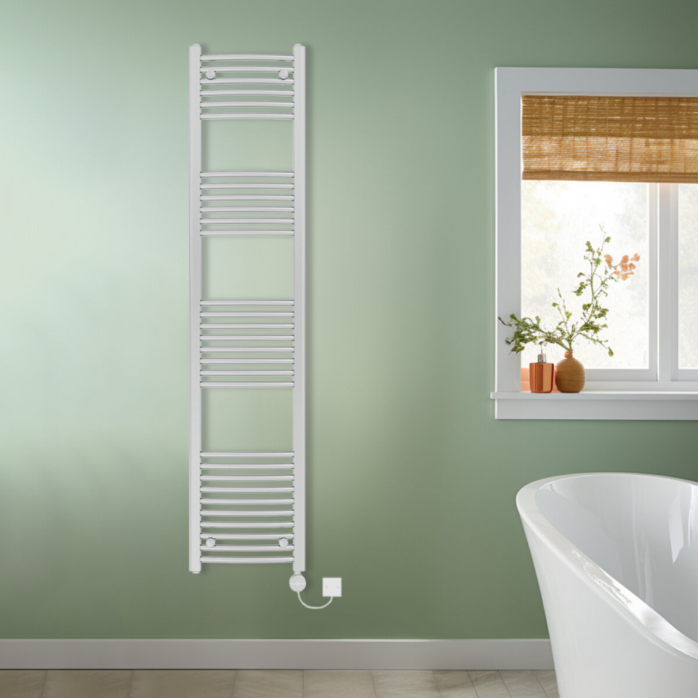 (Chrome, 1800x400mm) NRG Prefilled Thermostatic Electric Curved Heated Towel Rail Radiator