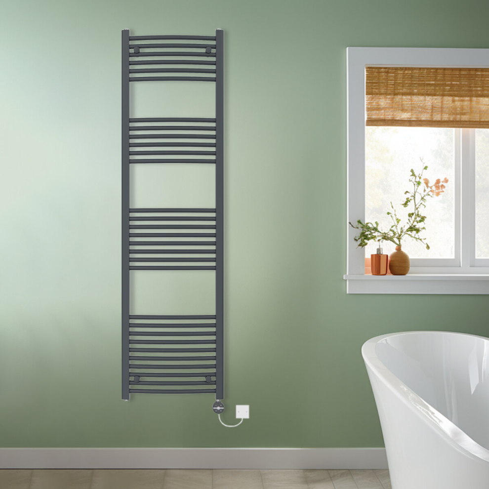 (Anthracite, 1800x500mm) NRG Prefilled Thermostatic Electric Curved Heated Towel Rail Radiator