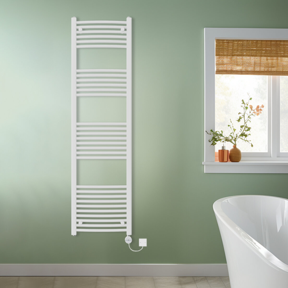 Nrg (, 1800X500mm) Prefilled Thermostatic Electric Curved Heated Towel Rail Radiator White
