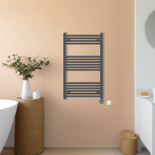 (Anthracite, 1000x600mm) NRG Prefilled Thermostatic Electric Straight Heated Towel Rail Radiator