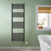 (Black, 1800x600mm) NRG Prefilled Thermostatic Electric Curved Heated Towel Rail Radiator