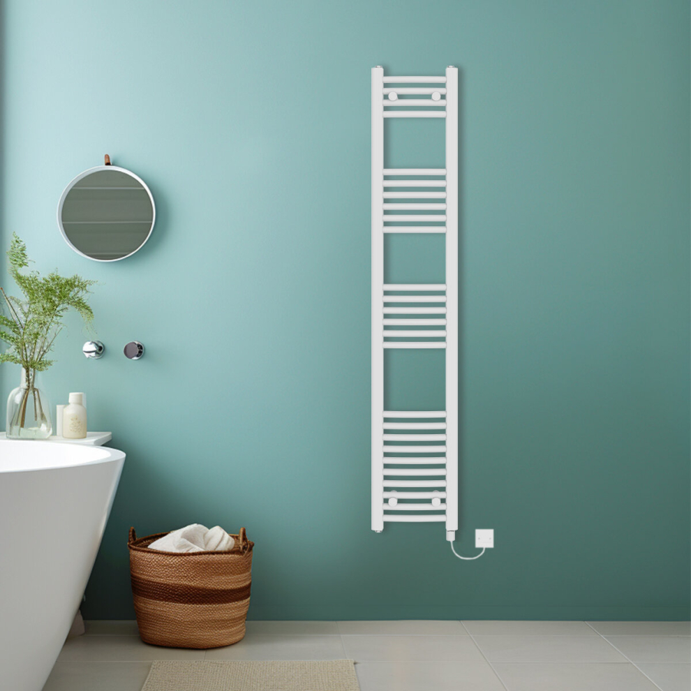 (White, 1600x300mm) Bathroom Curved Prefilled Electric Heated Towel Rail Ladder Warmer Radiator