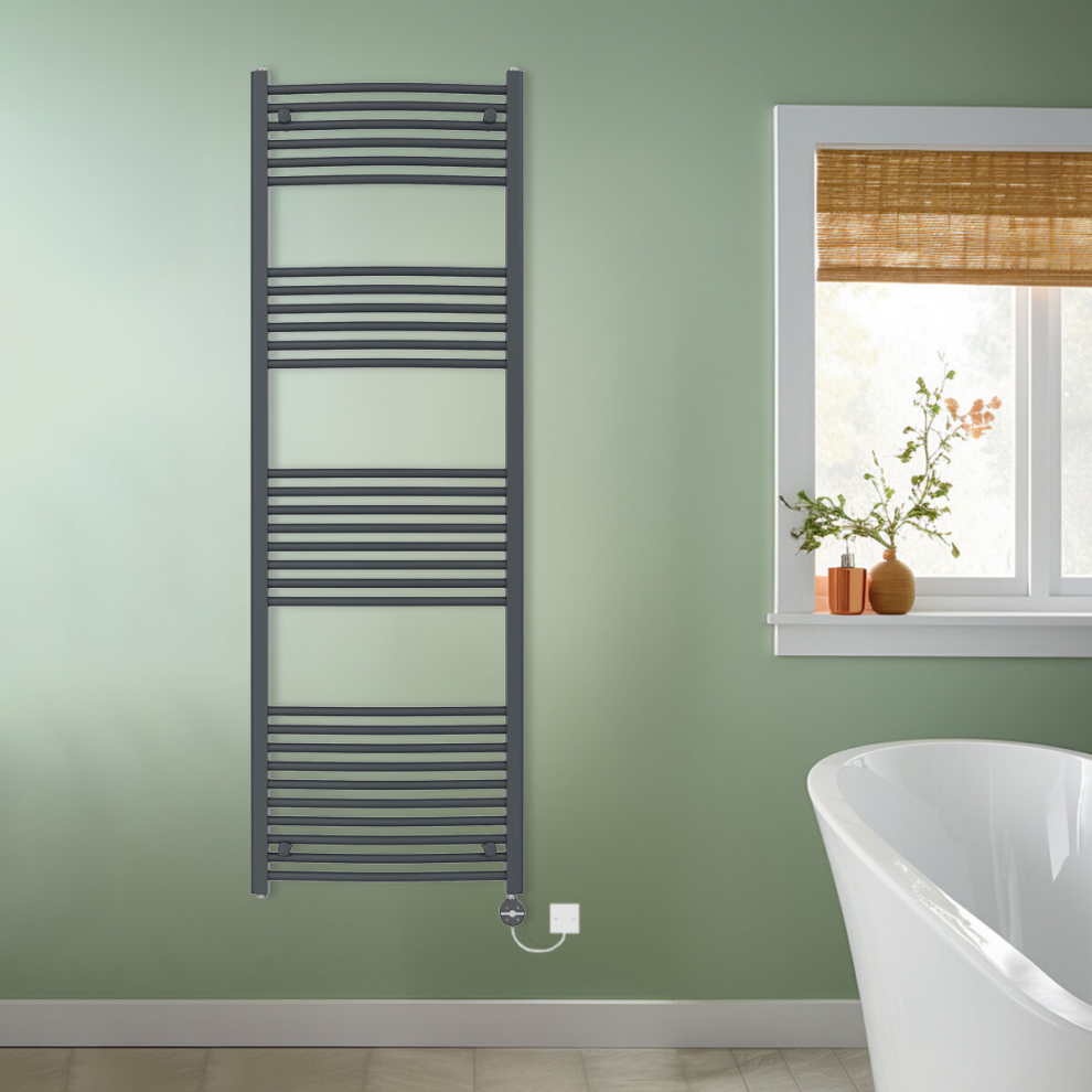 (Anthracite, 1800x600mm) NRG Prefilled Thermostatic Electric Curved Heated Towel Rail Radiator