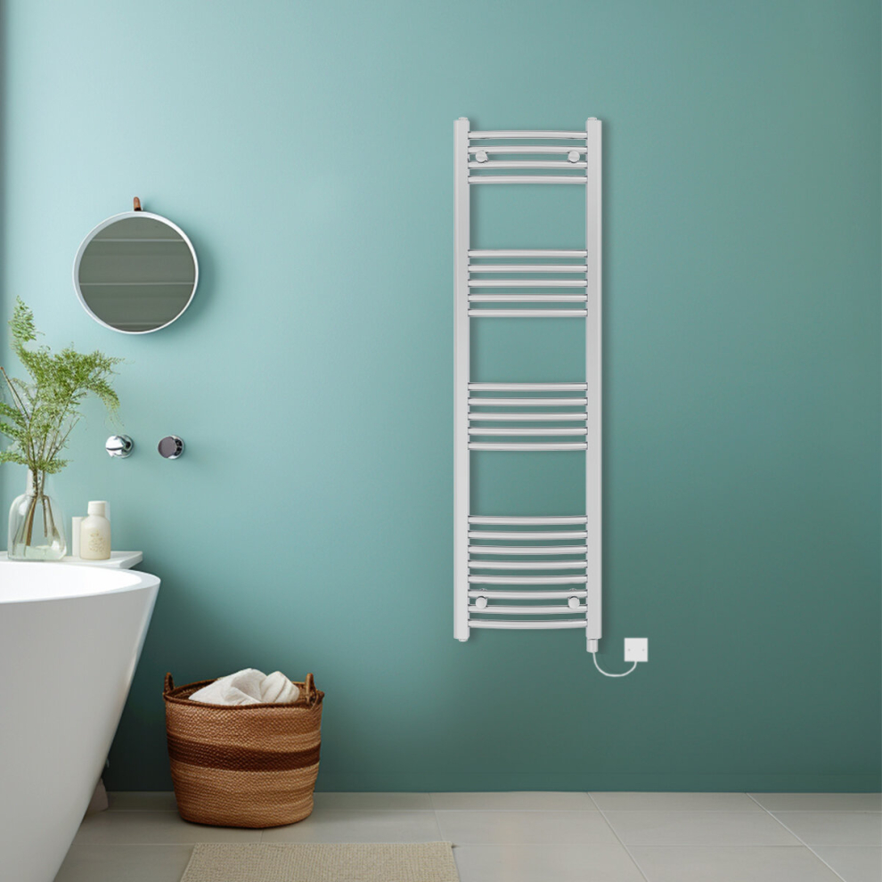 (Chrome, 1400X400mm) Bathroom Curved Prefilled Electric Heated Towel Rail Ladder Warmer Radiator 5063123355254