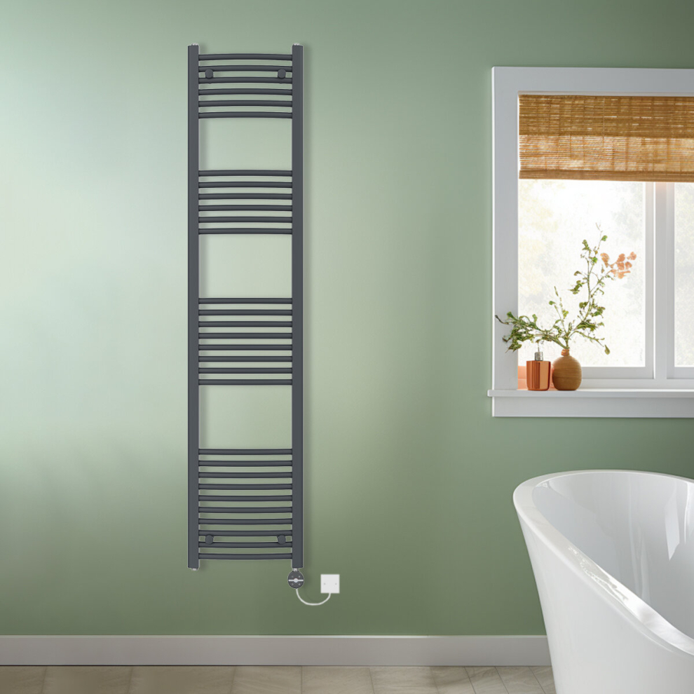 (Anthracite, 1800x400mm) NRG Prefilled Thermostatic Electric Curved Heated Towel Rail Radiator