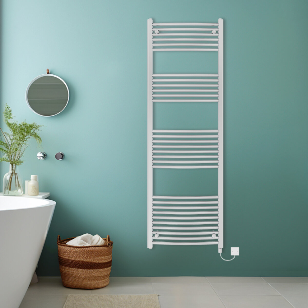 (Chrome, 1800x600mm) Bathroom Curved Prefilled Electric Heated Towel Rail Ladder Warmer Radiator