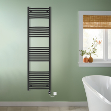 (Black, 1800x500mm) NRG Prefilled Thermostatic Electric Curved Heated Towel Rail Radiator
