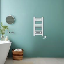 (White, 600x300mm) Bathroom Curved Prefilled Electric Heated Towel Rail Ladder Warmer Radiator