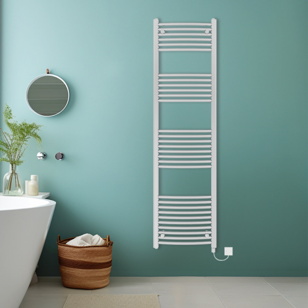 (Chrome, 1800x500mm) Bathroom Curved Prefilled Electric Heated Towel Rail Ladder Warmer Radiator