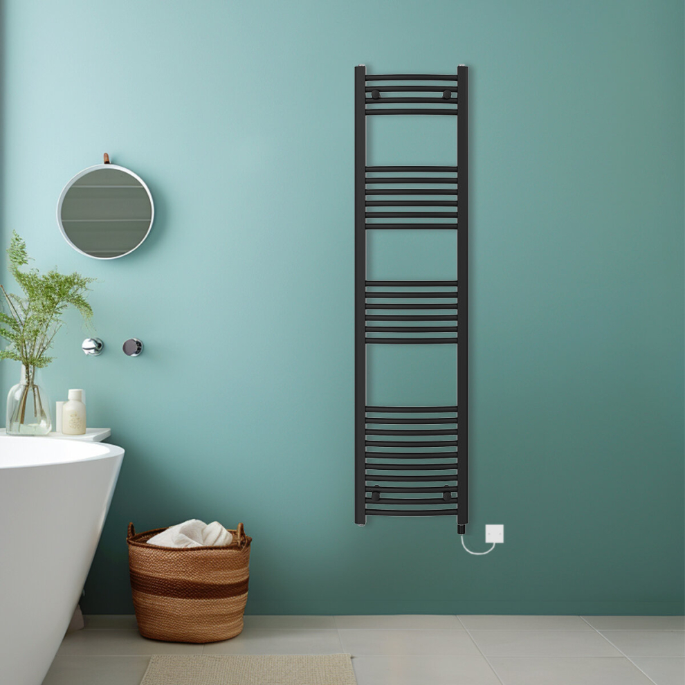 Nrg (, 1600X400mm) Bathroom Curved Prefilled Electric Heated Towel Rail Ladder Warmer Radiator Black