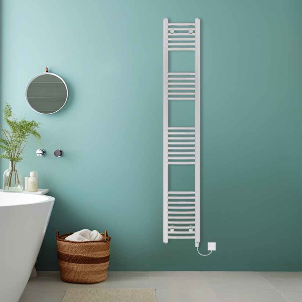 (Chrome, 1800x300mm) Bathroom Curved Prefilled Electric Heated Towel Rail Ladder Warmer Radiator