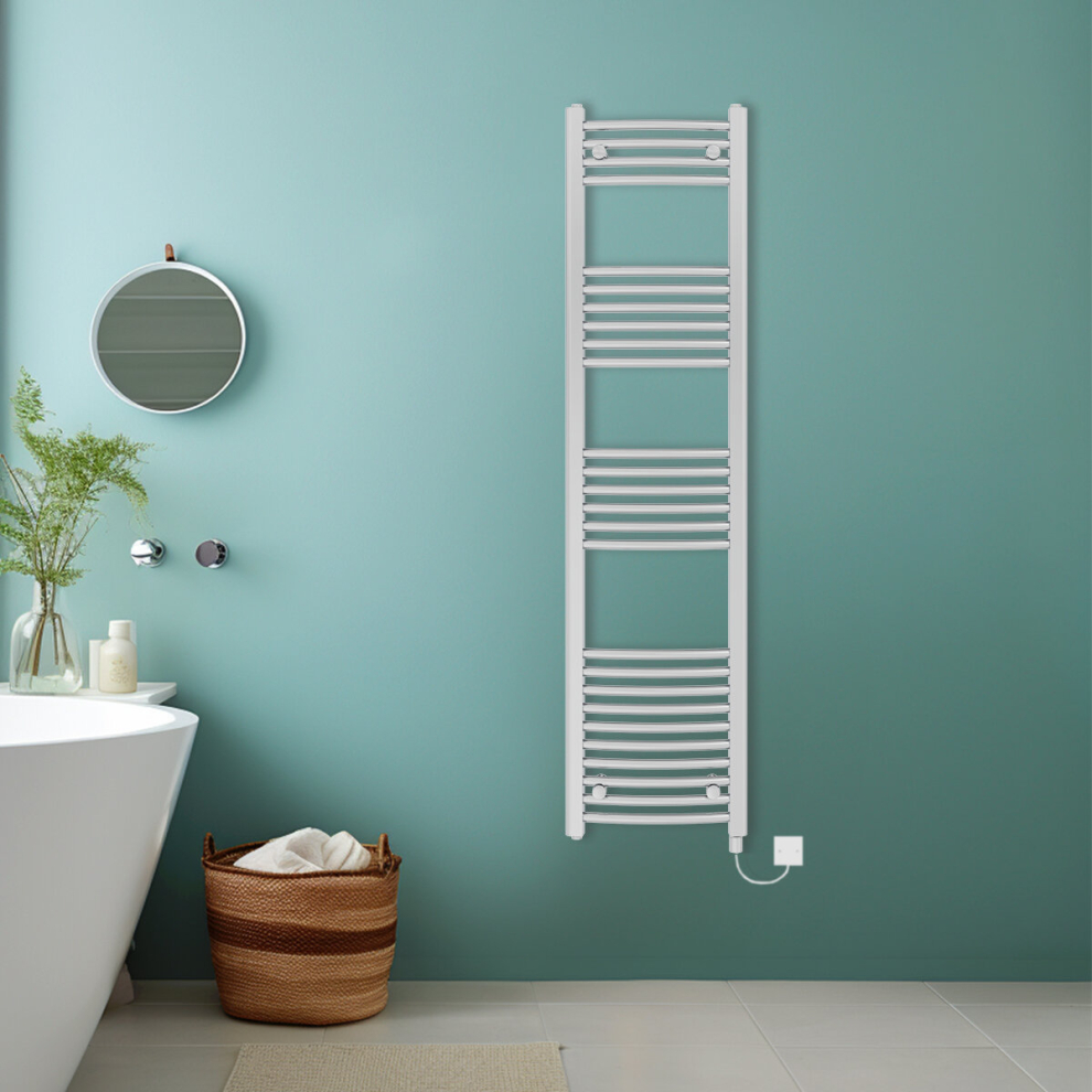 (Chrome, 1600x400mm) Bathroom Curved Prefilled Electric Heated Towel Rail Ladder Warmer Radiator