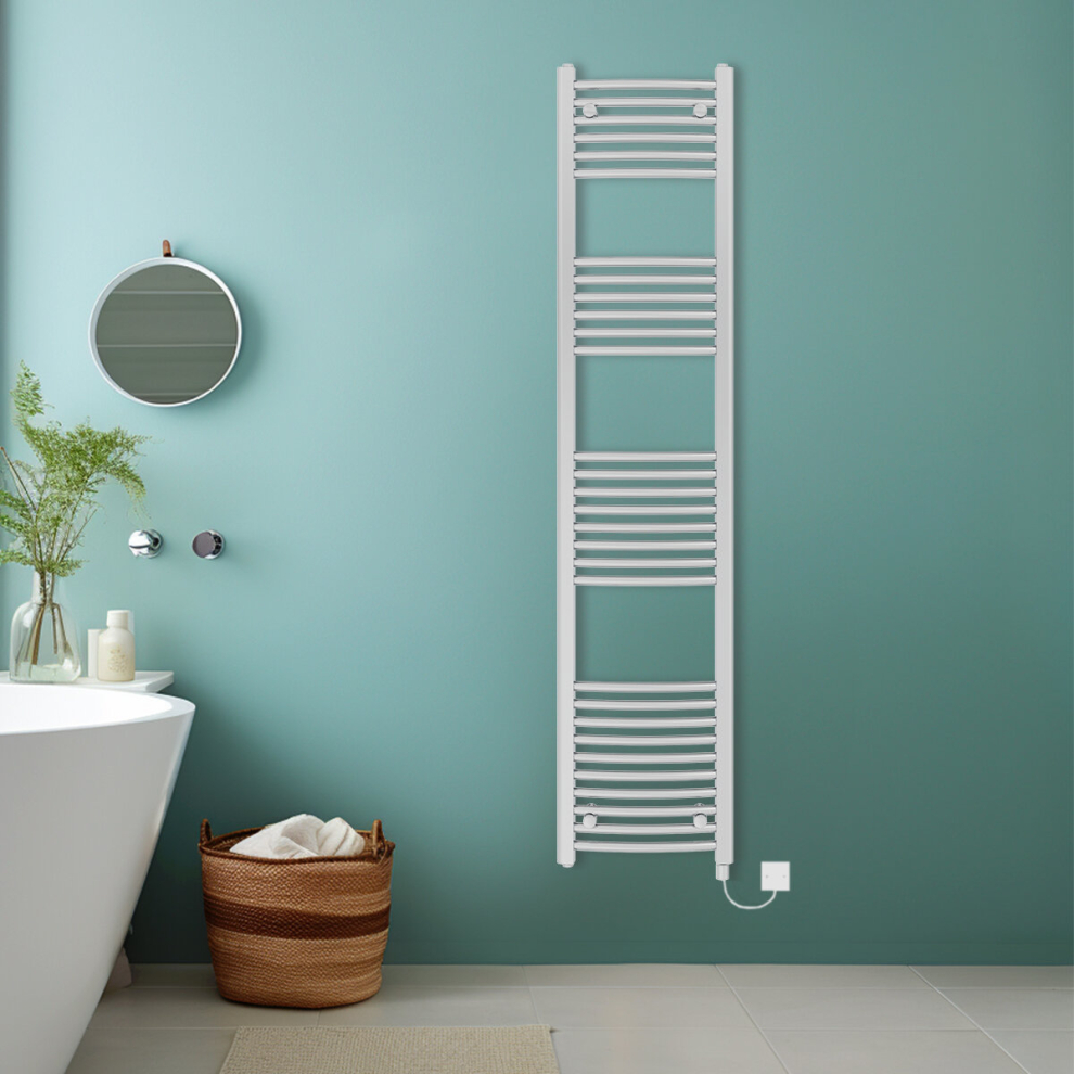 (Chrome, 1800x400mm) Bathroom Curved Prefilled Electric Heated Towel Rail Ladder Warmer Radiator