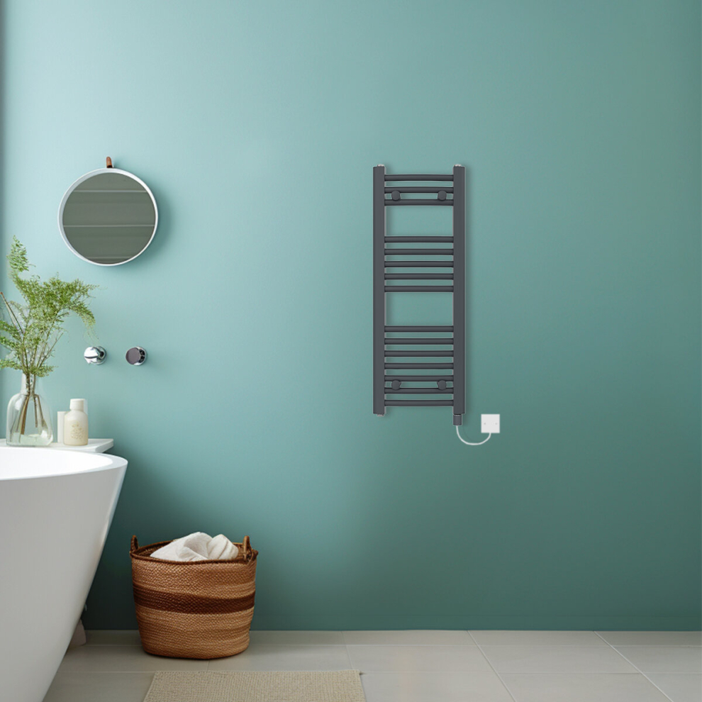 (Anthracite, 800x300mm) Bathroom Curved Prefilled Electric Heated Towel Rail Ladder Warmer Radiator