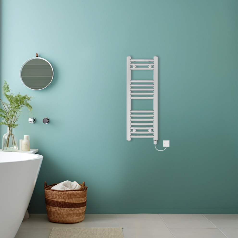 (Chrome, 800x300mm) Bathroom Curved Prefilled Electric Heated Towel Rail Ladder Warmer Radiator