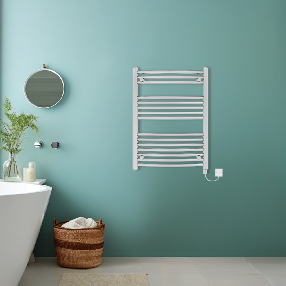 (Chrome, 800x600mm) Bathroom Curved Prefilled Electric Heated Towel Rail Ladder Warmer Radiator