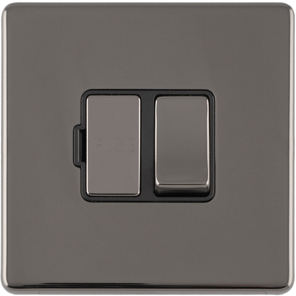 1 Gang 13A Switched Fuse Spur Screwless Black Nickel Rocker Mains Isolation 5056581977311
