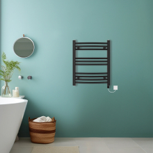 (Black, 600x500mm) Bathroom Curved Prefilled Electric Heated Towel Rail Ladder Warmer Radiator